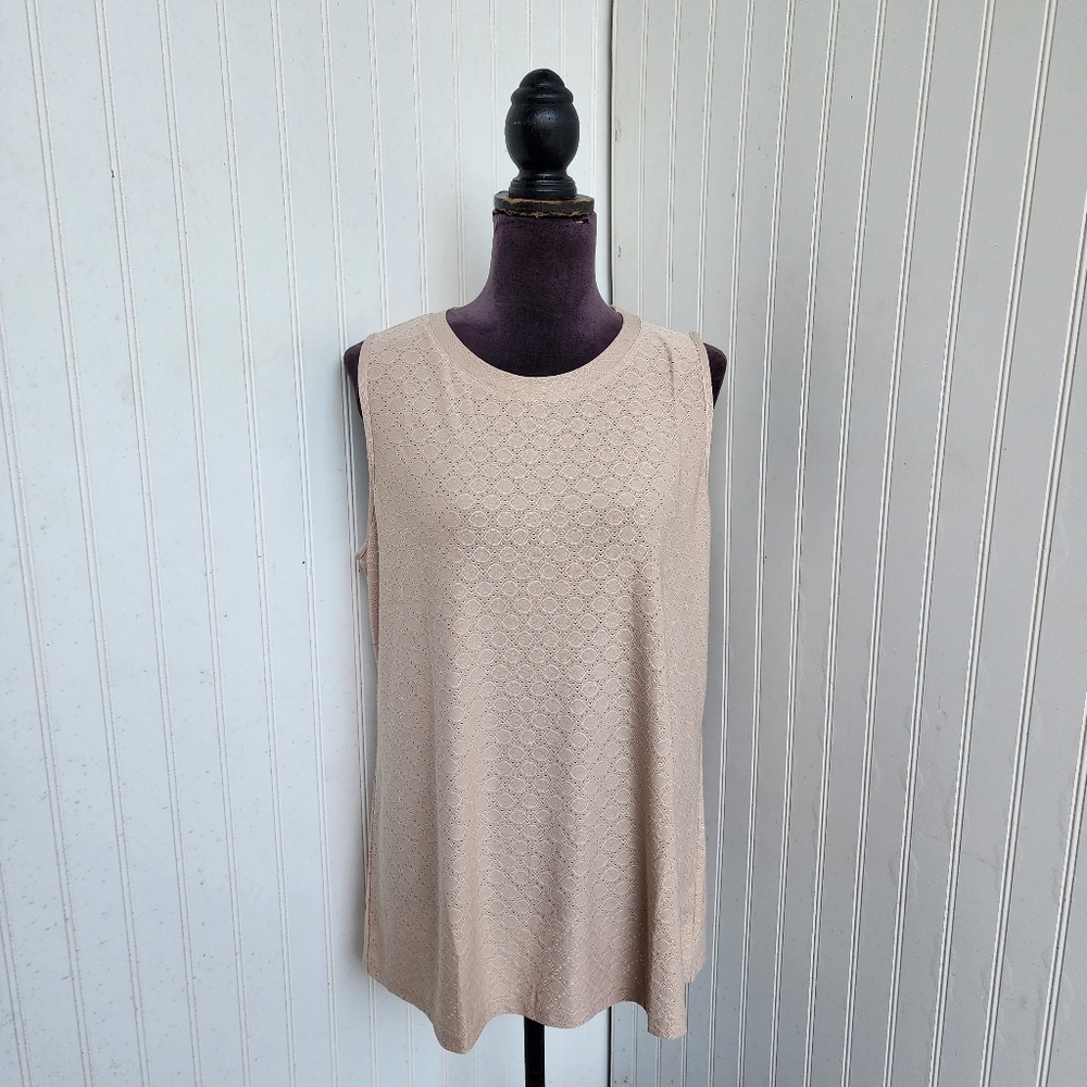 NWT Sampeel Women’s Sleeveless Beige Stretch Lace Textured Top Shirt Sz XL